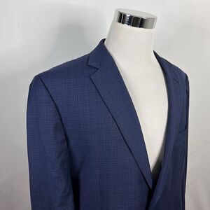 Joseph & Feiss 48R Classic Fit Sport Coat Blue Plaid Wool Blend Two Button